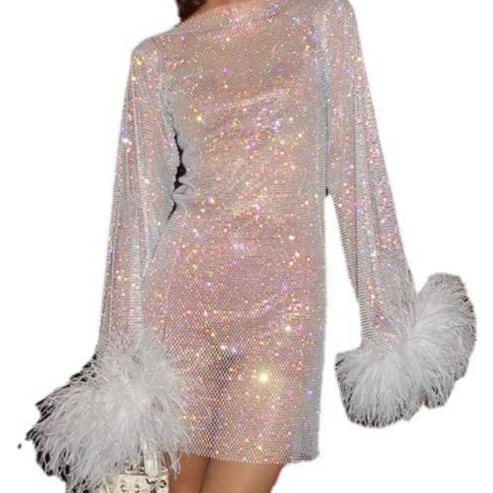 Mesh & Feather Dress - Picture 2 of 4